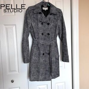 Pelle Studio Classic Double Breasted Black and White Trench Coat Size Small